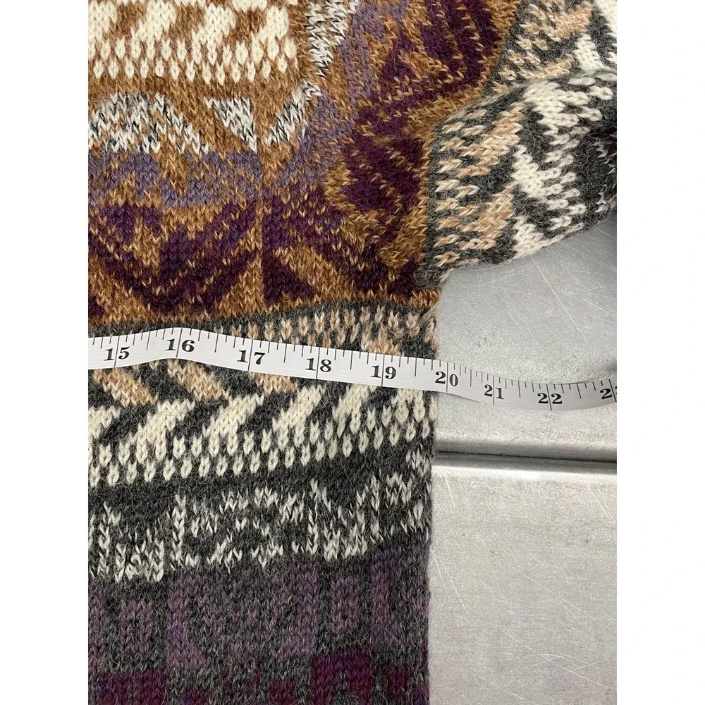 Leo‎ Peressi Alpaca Cardigan Sweater Womens Medium Brown Fair Isle Knit Button